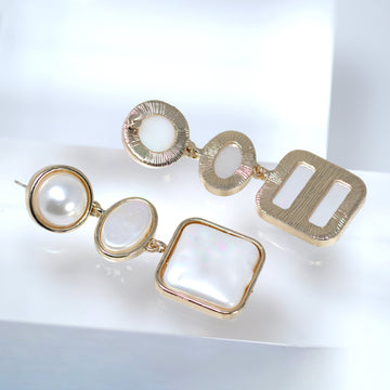 Gold White Faux Pearl Geometric Dangle Earring , Bridal Earring, Bridal Accessories, Pearl Wedding Earring.